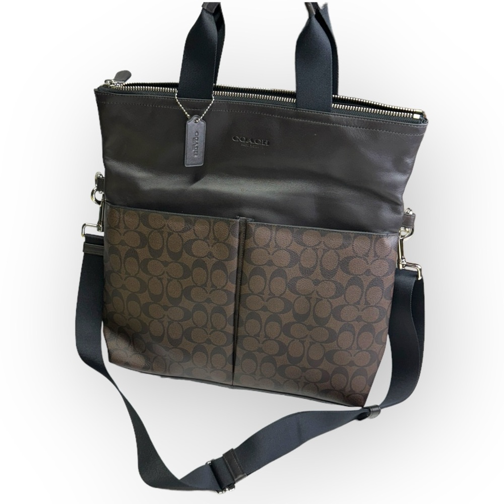COACH Mens Signature Foldover City Tote 71796 Mahogany Brown New With Tag